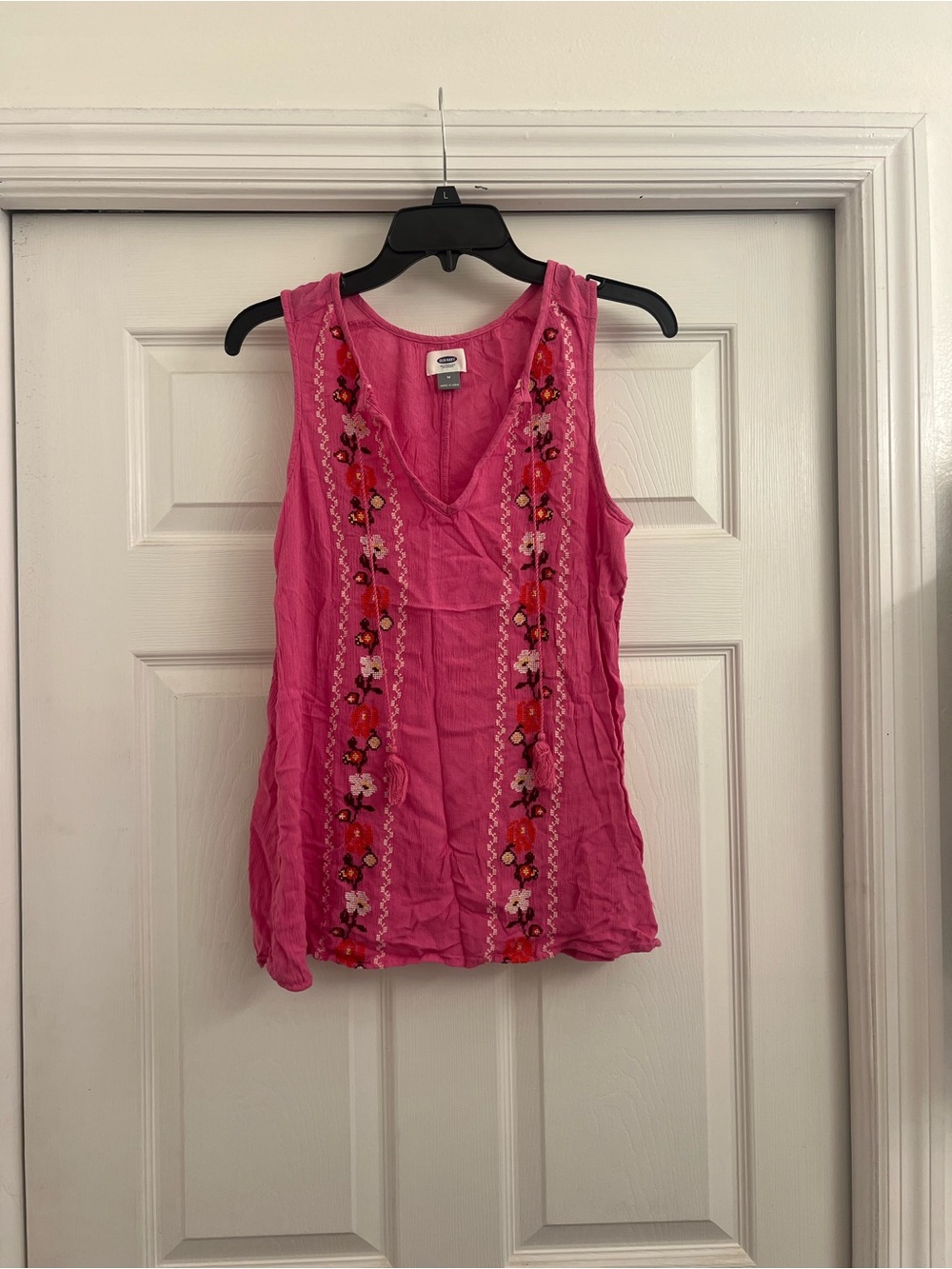 Old Navy Hot Pink Embroidered V-Neck Tank Top